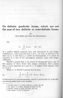 On definite quadratic forms, which are not the sum of two definite or
