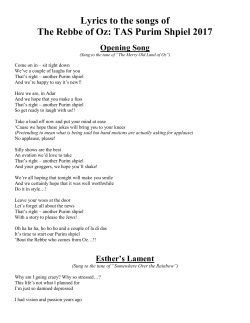 Lyrics to the Purim spiel `The Rebbe of OZ`