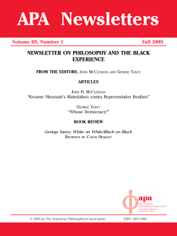 Black Experience Vol. 5, No. 1 - American Philosophical Association