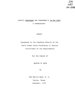 JOYCE`S DUBLINERS AND HEMINGWAY`S IN OUR TIME: THESIS