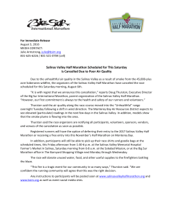 Salinas Valley Half Marathon Scheduled for This Saturday is