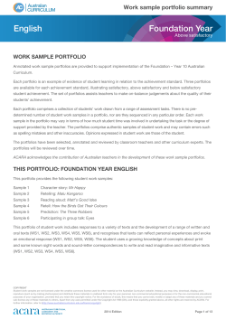 Foundation Year English portfolio &ndash; Above Satisfactory