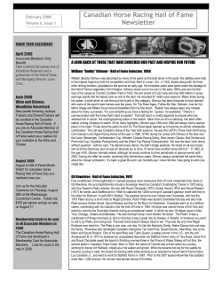 Canadian Horse Racing Hall of Fame Newsletter