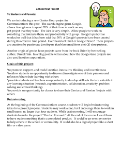 Genius Hour Project To Students and Parents: We are introducing a