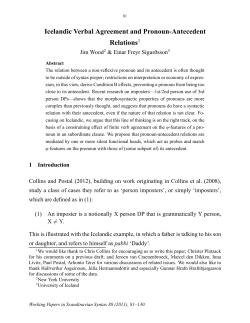 Icelandic Verbal Agreement and Pronoun-Antecedent