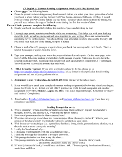 CP English 11 Summer Reading Assignments for the 2014