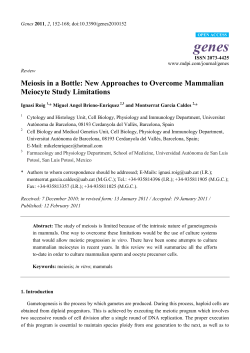 Meiosis in a Bottle: New Approaches to Overcome Mammalian