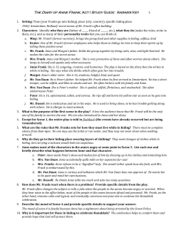 The Diary of Anne Frank, Act I Study Guide: Answer Key