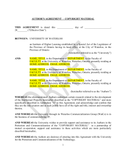 1 AUTHOR`S AGREEMENT - COPYRIGHT MATERIAL THIS