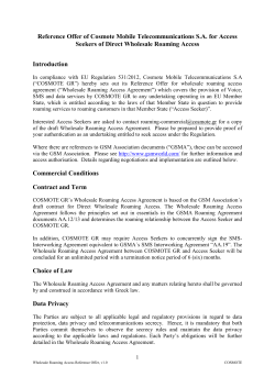 Reference Offer of Cosmote Mobile Telecommunications S.A. for