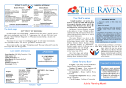 TONIGHT`S SPEAKER Dates for you diary July is Planning Month