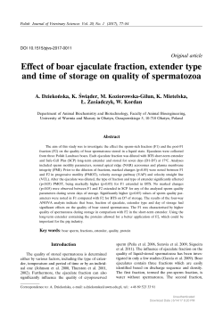 Effect of boar ejaculate fraction, extender type and time of storage on