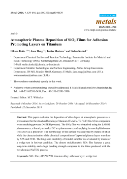 Atmospheric Plasma Deposition of SiO2 Films for Adhesion