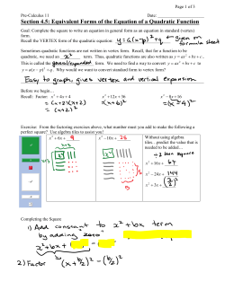 Completing the Square &ndash; Equivalent Forms-Filled