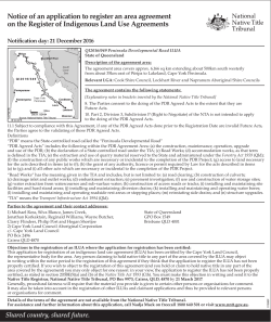 Notice of an application to register an area agreement on the
