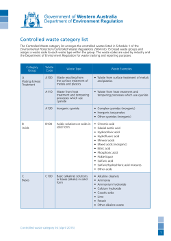 Controlled waste category list - Department of Environment Regulation