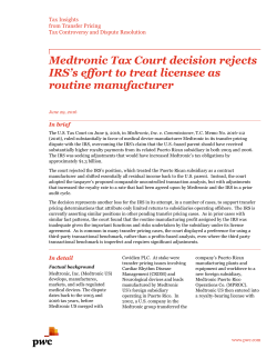 Medtronic Tax Court decision rejects IRS`s effort to treat