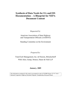 Synthesis of Data Needs for EA and EIS Documentation &ndash; A