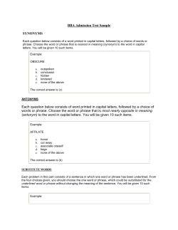 BBA Admission Test Sample SYNONYMS Each question below