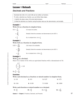 Lesson 1 Reteach Decimals and Fractions