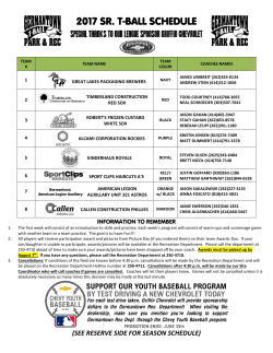 2016 sr. t-ball schedule