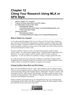Chapter 12 Citing Your Research Using MLA or APA Style