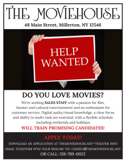 DO YOU LOVE MOVIES? 48 Main Street, Millerton, NY 12546