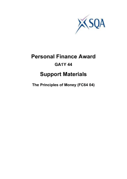 Personal Finance Award Support materials