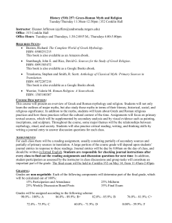 History (510) 257: Greco-Roman Myth and Religion Tuesday