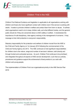 Children First National Guidance and legislation is applicable