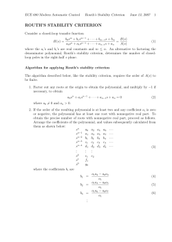 Routh`s Stability Criterion (ECE680 Selected Lecture Notes)