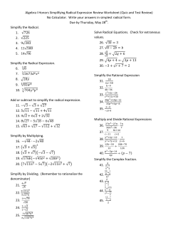 Algebra I Honors Simplifying Radical Expression Review