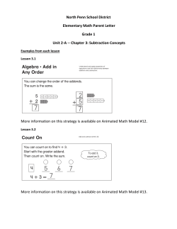 First Grade Unit 2A Chapter 3 Parent Letter