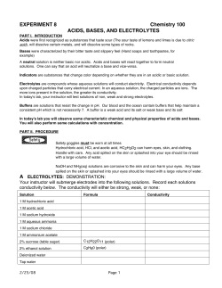 EXPERIMENT 8 Chemistry 100 ACIDS, BASES, AND