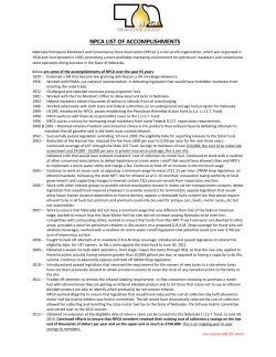 NPCA LIST OF ACCOMPLISHMENTS