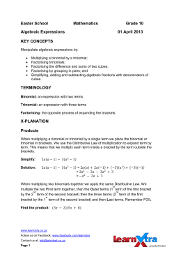 Easter School Mathematics Grade 10 Algebraic