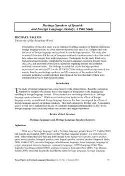 Heritage Speakers of Spanish and Foreign Language Anxiety: A