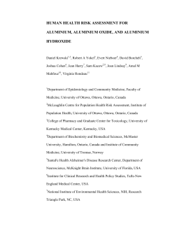 human health risk assessment for aluminium, aluminium oxide