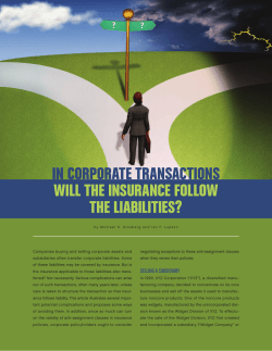 In Corporate transaCtIons wIll the InsuranCe Follow the