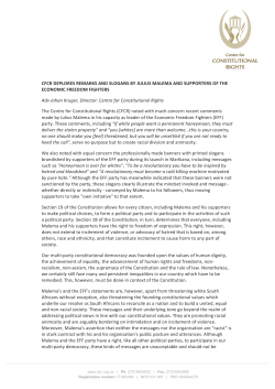 cfcr deplores remarks and slogans by julius malema and supporters