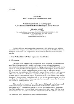Christine Andre: Welfare regimes and A. Sapir`s paper