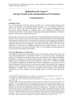 Craig Bartholomew, "Qoheleth in the Canon?: Current Trends in the