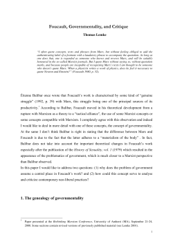 Lemke, Thomas &ldquo;Foucault, Governmentality, and Critique&rdquo;