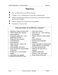 Objectives Characteristics of an Effective Listener*