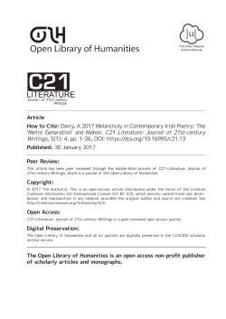Melancholy in Contemporary Irish Poetry - C21 Literature