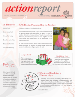 In This Issue: Thanks From A CAC Client: CAC Holiday Programs