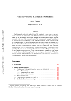 An essay on the Riemann Hypothesis arXiv