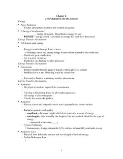1 Chapter 2. Solar Radiation and the Seasons Energy &bull; Solar