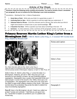 Article of the Week Primary Sources: Martin Luther King`s Letter from a