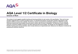 AQA Certificate Biology Scheme of work Scheme of work